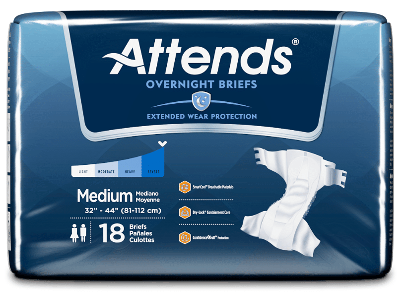 Attends Briefs W/ Overnight Protection Medium 32 44 DDEW20 Bag Of 18, Attends Adult Diapers