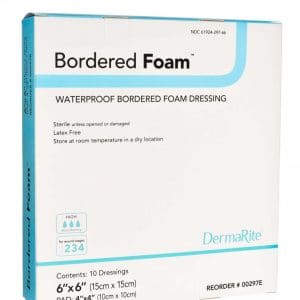 DermaRite Bordered Foam Waterproof Dressing | 6" x 6" | 00297 | 1 Item