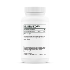 Thorne Zinc Picolinate 30mg Back of Bottle