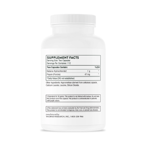 Thorne Betaine HCL & Pepsin (225's) Supplement Facts
