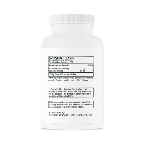 Thorne Betaine HCL & Pepsin (450's) Supplement Facts