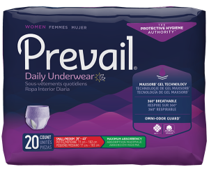 Prevail Incontinence Underwear for Women | Small/Medium 28" - 40" | Lavender | FQ PWC-512/1 | 1 Bag of 20