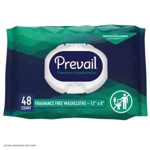 Prevail Fragrance Free Adult Washcloths | 12" x 8" | FQ WW-810 | Pack of 48 Wipes